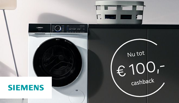 Tot €100,- cashback op Siemens wasmachines, warmtepompdrogers of was-droogcombinaties