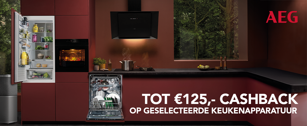 Tot €125,- cashback op een geselecteerd keukenapparaat van AEG. Actie geldig t/m 16 november 2025.