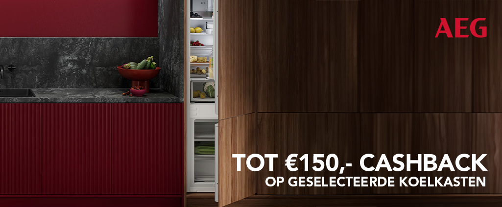 Krijg tot € 150 cashback bij aankoop van een AEG vrijstaande koelkast of inbouwkoelkast.