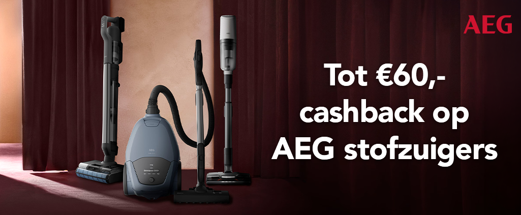 Krijg tot € 60 cashback bij aankoop van een stofzuiger. Actie geldig van 01/03/2026 t/m 14/06/2026
