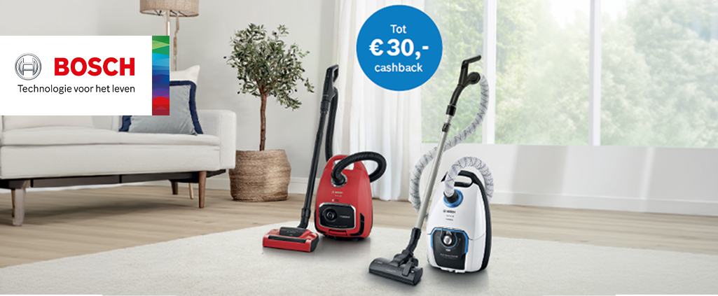 Nu tot € 30,- cashback op geselecteerde Bosch stofzuigers met zak