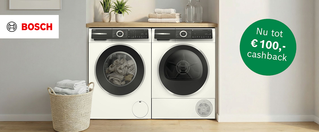 Nu tot € 150,- cashback op geselecteerde wasmachines, drogers en was-droogcombinaties.