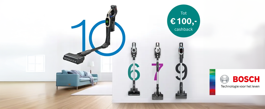 De krachtige snoerloze stofzuigers van Bosch. Tot €?100,- cashback.
