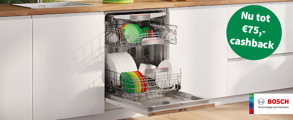Krijg tot € 75,- cashback bij aankoop van een Bosch vaatwasser! 
