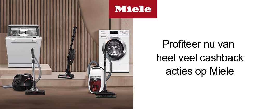 Vanaf 22 september heel veel cashback op Miele. Ontvang tot €150,- retour en ontvang op geselecteerde apparaten een gratis Miele DuoFlex steelstofzuiger! Actie geldig t/m 02 november, na registratie. 