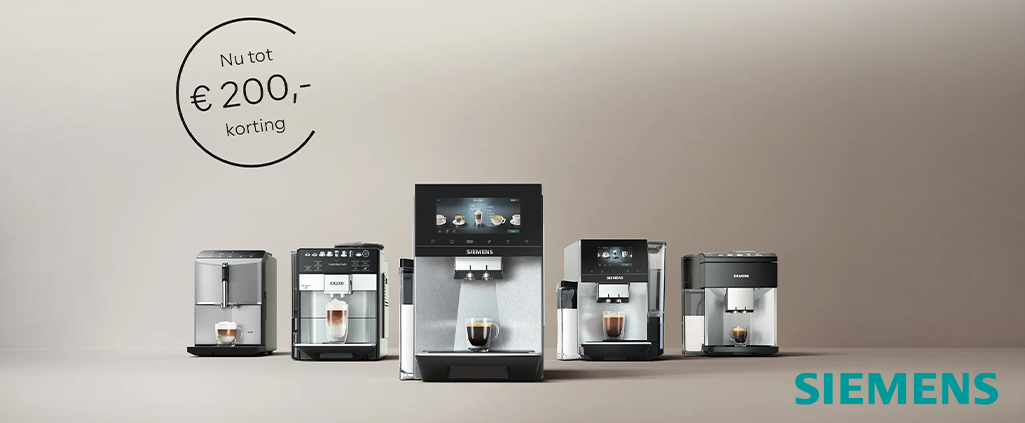 Nu tot € 200,- cashback op geselecteerde Siemens EQ espresso volautomaten.
